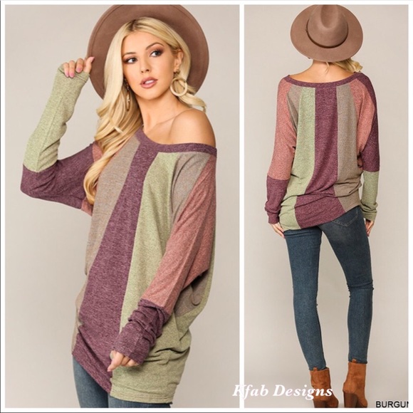 Last!💜💚Gorgeous striped off-shoulder stunner!💜 - Picture 5 of 6